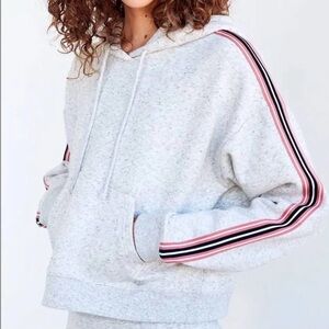 Aritzia TNA The Iconic Hoodie Cropped Heather Grey Striped Sleeve Women Size XS